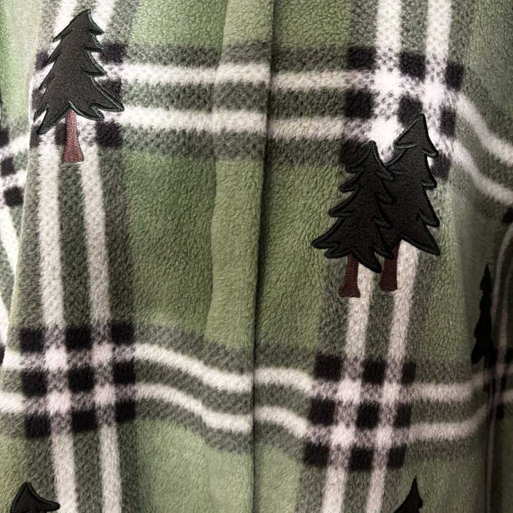 Vintage Green Plaid Fleece Jacket With Tree Embroidery By Christopher & Banks - Picture 4 of 9